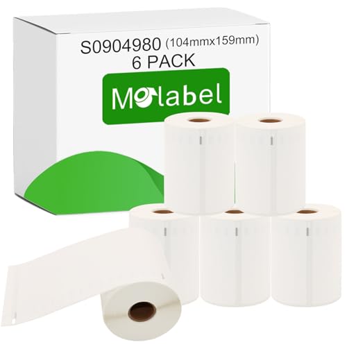 Molabel - 6 Rollen S0904980 Selbstklebende Etiketten, Größe 104mm x 159mm, kompatibel mit DYMO, 220 Versandetiketten pro Rolle (Extragroß), geeignet für LabelWriter und 4XL. von Molabel