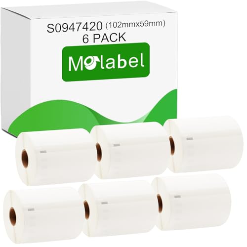 Molabel - 6 Rollen S0947420 selbstklebende Etiketten, kompatibel mit DYMO, 102mm x 59mm, 3450 große Etiketten für den Versand, geeignet für DYMO LabelWriter 4XL von Molabel