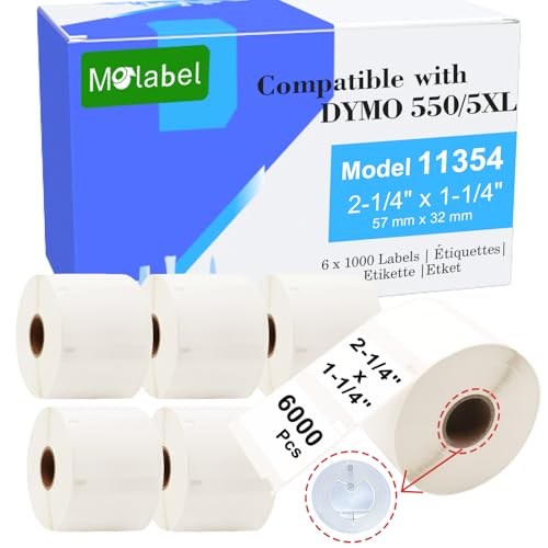 Molabel Mehrzwecketiketten - 6 Rollen (with RFID Chip) für Dymo S0722540 11354-57mm x 32mm Kompatibel mit Dymo LabelWriter 550 Druckern - 1000 Etiketten pro Rolle von Molabel