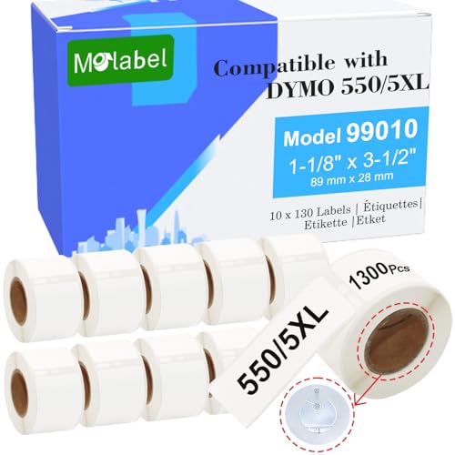 Molabel Standard Adressetiketten - 10 Rollen (with RFID Chip) für Dymo S0722370 99010-28mm x 89mm Kompatibel mit Dymo LabelWriter 550 Druckern - 130 Etiketten pro Rolle. von Molabel