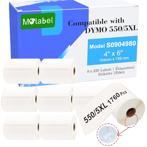 Molabel Versandetiketten - 8 Rollen (mit RFID-Chip) für Dymo S0904980-4" x 6" 104mm x 159mm Kompatibel mit Dymo LabelWriter 450，550,5XL Druckern - 220 Etiketten pro Rolle von Molabel