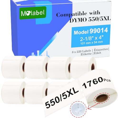 Molabel kompatible Adressetiketten, 8 Rollen (mit RFID-Chip), 220 Etiketten pro Rolle, geeignet für Dymo S0722430 99014, kompatibel mit Dymo LabelWriter 550 Druckern. von Molabel