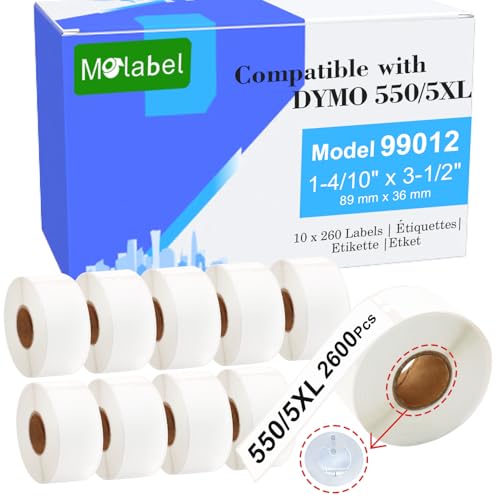 Molabel kompatible Etiketten, 10 Rollen (mit RFID-Chip), 260 Etiketten pro Rolle, geeignet für Dymo S0722400 99012, kompatibel mit Dymo LabelWriter 550 Druckern. von Molabel