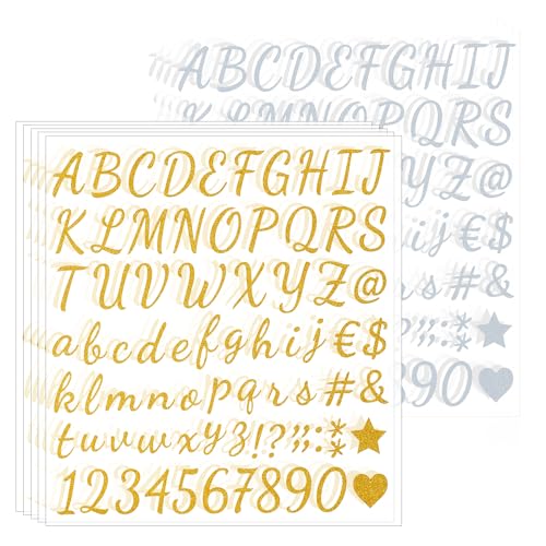 Molain 10 Blätter Glitzer Buchstaben Aufkleber, Selbstklebenden Gold und Silber buchstaben Sticker Klebebuchstaben buchstaben zum aufkleben für Postfach,Schilder,Adressnummer,DIY Scrapbooking(Stil 2) von Molain