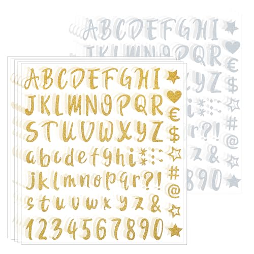 Molain 10 Blätter Glitzer Buchstaben Aufkleber, Selbstklebenden Gold und Silber buchstaben Sticker Klebebuchstaben buchstaben zum aufkleben für Postfach,Schilder,Adressnummer,DIY Scrapbooking(Stil 1) von Molain