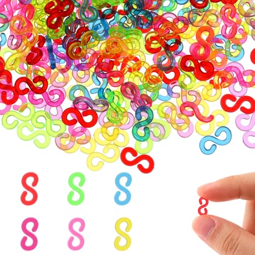 Molain 1000 PCS S Clips Gummiband Armband Clips für Loom Armbänder, Kunststoff Loom Gummiband Clips Armband Verbinder Nachfüllungen Armband Kit für DIY Handarbeit Armbänder machen(Multicolor) von Molain