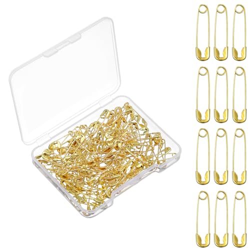 Molain 120 Stück Sicherheitsnadeln Klein, 19mm Mini Safety pins Mini sicherheitsnadeln Sicherheitsnadel mit Aufbewahrungsbox für Kleidung, Handwerk, Nähen und Schmuckherstellung (Gold) von Molain