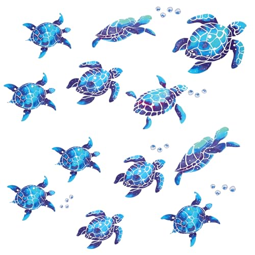 Molain 12Stück Sea Turtle Wall Decals Decor, Meeresschildkröten-Vinyl-Wandaufkleber, Blaue Aufkleber Wanddekoration wasserdichte Wandaufkleber Dekoration für Zuhause Büro Wohnzimmer Wand Badezimmer WC von Molain