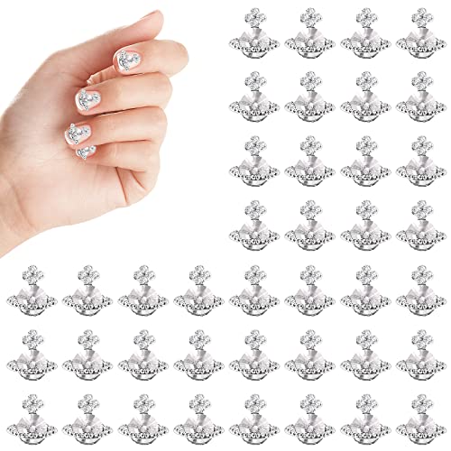 Molain 20PCS 3D Nagel Kunst Charms, Glänzende Strasssteine Planet Nägel Charms Nagel Zubehör für Frauen Diamant Kristall Nagel Ornament für Mädchen DIY Handwerk Nagel Dekoration (Silber) von Molain