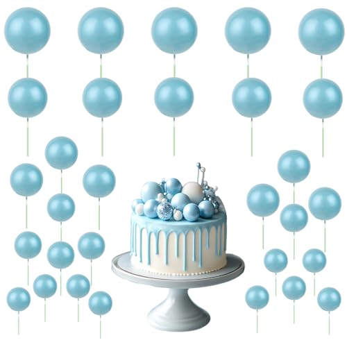 Molain 30 Stück Kugeln, Kuchendekoration, Luftballons, Cupcake-Topper, DIY-Kucheneinsatz, 5 Größen, Schaumstoff-Kuchenbälle, Backdekoration für Hochzeitstag, Geburtstag, Kuchendekorationen (blau) von Molain