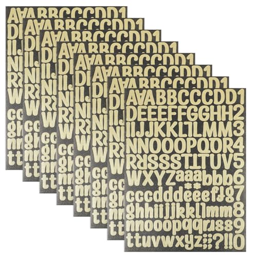 Molain 8 Blätter Glitzer Buchstaben Aufkleber, Selbstklebende Buchstabe Nummer Symbol Aufkleber, Bunt Zahlen Aufkleber Nummern Buchstaben Sticker Für DIY Scrapbooks Grußkarten Dekorationen(Gold) von Molain