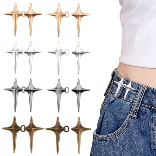 Molain 8 Pairs Jeans Knöpfen Stifte, Hosen Enger Machen Clip, Hosen Verkleinern Clip Jean Knopfnadeln, Verstellbare Nagelfreie Taillenschnallen Hosenbund Enger Machen Stardesign Taillenknöpfe von Molain