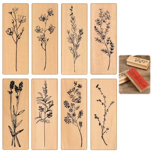 Molain 8 Stück Holzstempel Set, Stempel Blumen Holz Stempel Hochzeit Holzstempel zum Basteln Vintage Holzstempel für Basteln Geschenkanhänger, DIY Fotoalben, Sammelalben von Molain