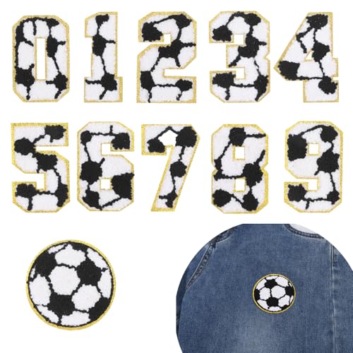 Molain Chenille-Patches mit Fußballnummern, Sport-Patches im Fußball-Stil 0–9, bestickt, zum Aufbügeln und Aufnähen auf Taschen, Hüte, DIY, Kleidung, Jacken, Rucksäcke, Reparatur, 11 Stück von Molain