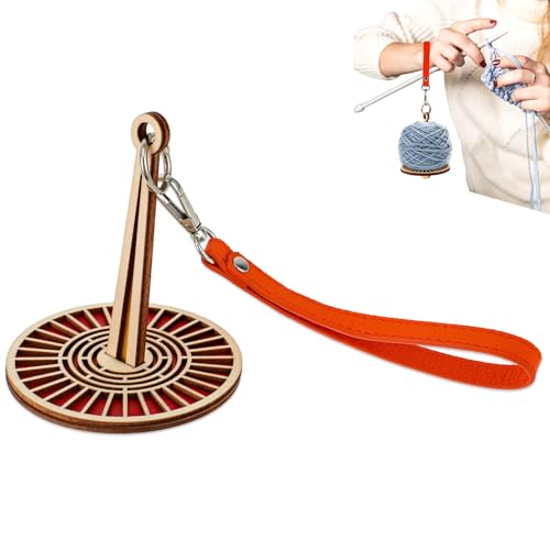 Molain Handgelenk Garnhalter aus Holz, Tragbarer Handgelenk Garnhalter, 360° Drehung Holz Mini Garnhalter mit Handgelenkschlaufe Garnverwirrungen Vorzubeugen Geschenk für Strickliebhaber (orange) von Molain