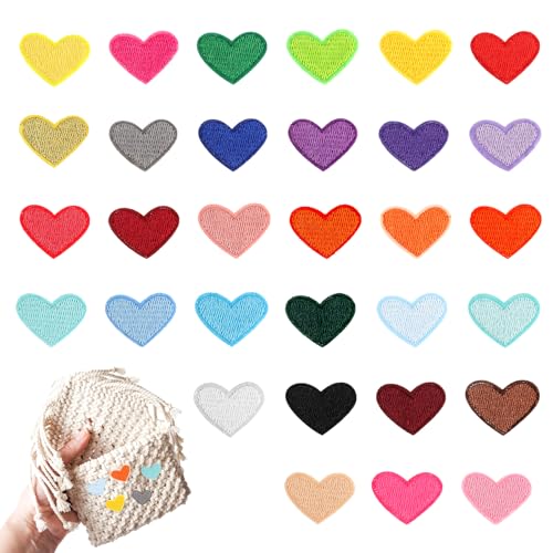 Molain Herz Aufnäher zum Aufbügeln, 62pcs Buntes Herz Bügelbilder, Mini Stickerei Aufnäher Aufbügeln/Aufnähen Herz Bestickte Patches für Hut Jacke Jeans Rucksäcke DIY Dekoration(31pcs) von Molain