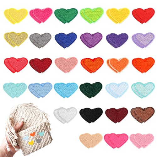 Molain Herz Aufnäher zum Aufbügeln, 62pcs Buntes Herz Bügelbilder, Mini Stickerei Aufnäher Aufbügeln/Aufnähen Herz Bestickte Patches für Hut Jacke Jeans Rucksäcke DIY Dekoration(62pcs) von Molain