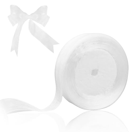 Molain Schleifenband, 45M Hochzeit Geschenkband, 20 mm Breit Dekoband Transparent Geschenkband Tüllband für Geschenk Bänder zum Basteln Seidenband Hochzeit Brautstrauß Kuchen(weiß) von Molain