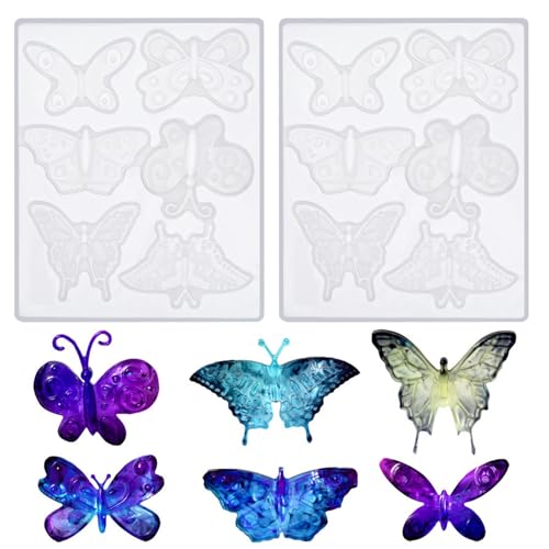 Molain Schmetterling Silikonform, Schmetterling Epoxidharz Form, 6 Stile 3D Schmetterling Silikon zum Gießen Kerzen Silikonformen für Schlüsselanhänger Ohrringe Halskette Brosche Basteln DIY(2pcs) von Molain