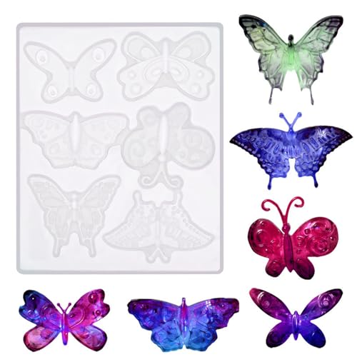 Molain Schmetterling Silikonform, Schmetterling Epoxidharz Form, 6 Stile 3D Schmetterling Silikon zum Gießen Kerzen Silikonformen für Schlüsselanhänger Ohrringe Halskette Brosche Basteln DIY(1pc) von Molain