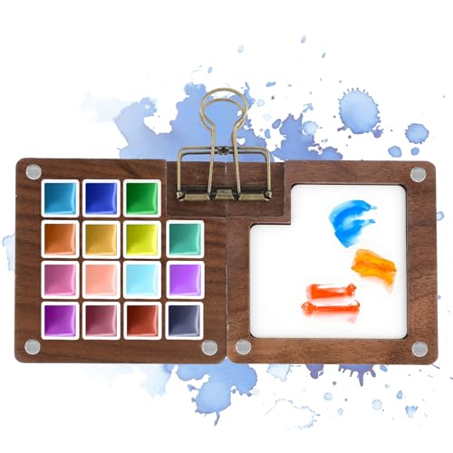 Molain Skizzenbuch Palette aus Holz, Tragbare Aquarell Palette, Tragbare Skizzenbuch-Palette mit 15 Fächern Mini-Holzpalettenbo Zusammenklappbare Magnetpalette mit Clip für Aquarell Gouache Acrylfarbe Molain Skizzenbuch Palette aus Holz, Tragbare Aquarell Palette, Tragbare Skizzenbuch-Palette mit 15 Fächern Mini-Holzpalettenbo Zusammenklappbare Magnetpalette mit Clip für Aquarell Gouache Acrylfarbe von Molain