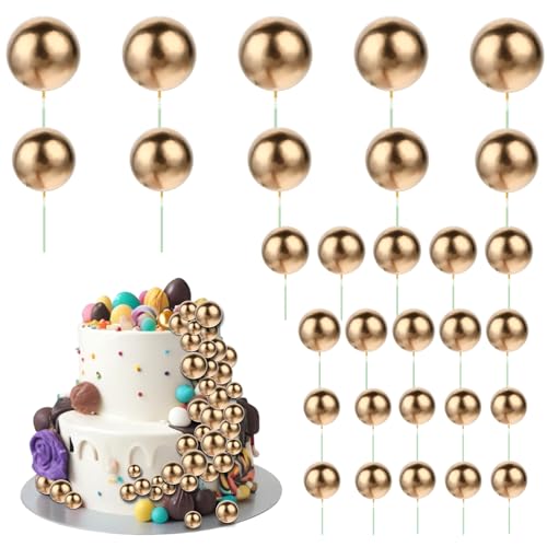 Molain Tortenaufsatz, Luftballons, Cupcake-Topper, DIY-Kucheneinsatz, 5 Größen, Schaumstoff-Kuchenbälle, Backdekoration für Hochzeitstag, Geburtstag, Kuchendekorationen (Gold), 30 Stück von Molain