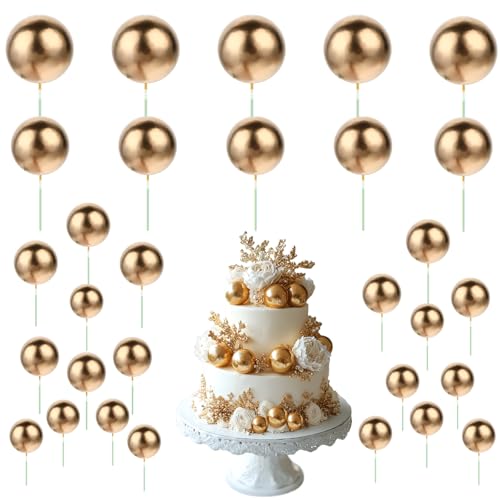 Molain Tortenaufsatz, Luftballons, Cupcake-Topper, DIY-Kucheneinsatz, 5 Größen, Schaumstoff-Kuchenbälle, Backdekoration für Hochzeitstag, Geburtstag, Kuchendekorationen (Gold), 30 Stück von Molain