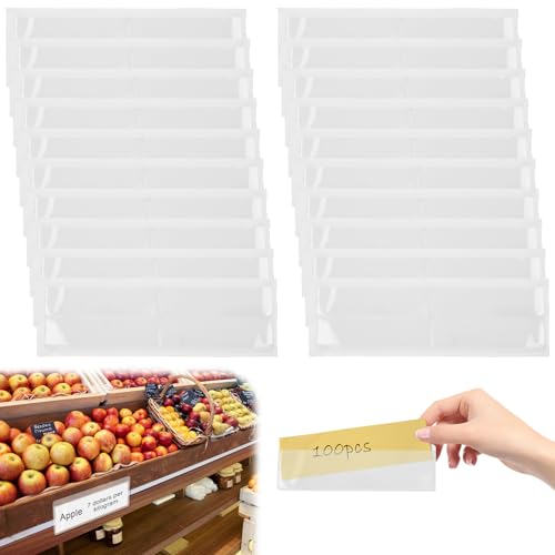 100 Stück Etikettenhalter Selbstklebend, 11 x 3 cm Beschriftungsfenster Selbstklebend, Kartenhüllen Transparent, Visitenkartenhüllen Kleben Transparent Wasserfest für Regal, Ordner von Molbory