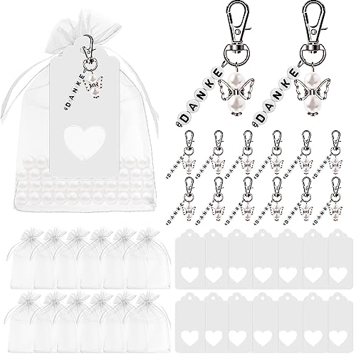 30 Stück Schutzengel Anhänger: Gastgeschenke Schutzengel Schlüsselanhänger mit Organza Beutel Dankeschön Karte weißes Band Gastgeschenke Kleine Geschenke für Kommunion Gastgeschenke Taufe Hochzeit von Molbory