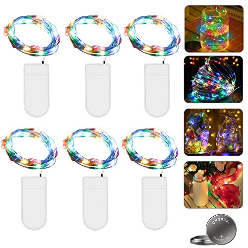 6 Stück Micro LED Lichterkette mit Batterie, 2 Meter 20er Micro Lichterkette außen Batterie, IP65 Wasserdicht Drahtlichterkette für Party, Weihnachten, Halloween, Hochzeit (Farbe) von Molbory