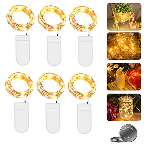 6 Stück Micro LED Lichterkette mit Batterie, 2 Meter 20er Micro Lichterkette außen Batterie, IP65 Wasserdicht Drahtlichterkette für Party, Weihnachten, Halloween, Hochzeit (Warmweiß) von Molbory