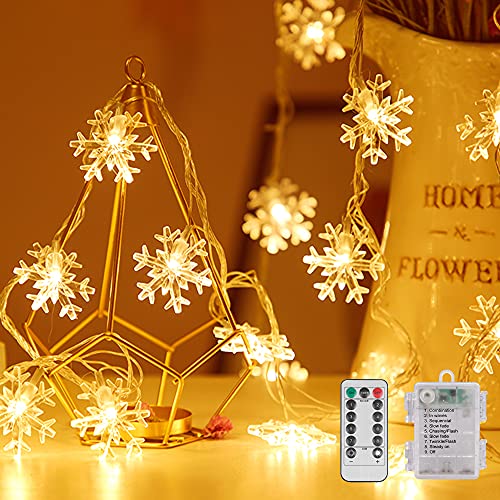 LED Lichterkette Schneeflocke, 6M 40 LED Lichterkette Batterie mit Timer Fernbedienung 8 Modi Weihnachten innen und außen Lichterketten für Zimmer, Deko, Halloween, Party von Molbory