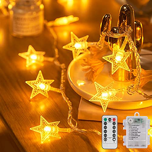 LED Lichterkette Sterne, 6M 40 LED Lichterkette Batterie mit Timer Fernbedienung 8 Modi Weihnachten innen und außen Lichterketten für Zimmer, Deko, Halloween, Party von Molbory