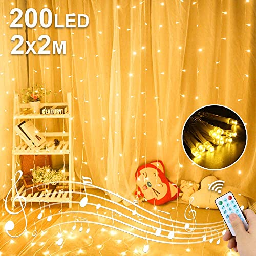 LED USB Lichtervorhang 2M x 2M, 200 LED USB Lichterkettenvorhang mit 8 Modi Fernbedien IP65 Wasserdicht LED Lichterkette für Schlafzimmer Hochzeit Partydekoration deko Weihnachten Innen und Außen von Molbory