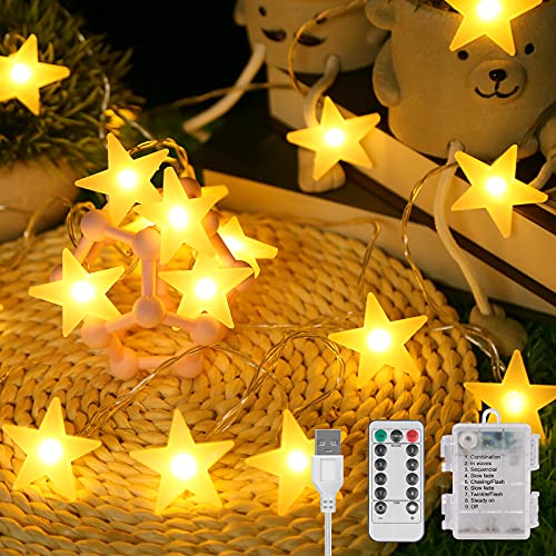 Led Lichterkette Sterne, Molbory Lichterketten 8 Modi 30er Sterne 6.5 M Länge LED Lichterkette mit USB Port Ladung und Batteriebetrieben Warmweiß Lichterketten für Zimmer, Innenbeleuchtung,Weihnachten von Molbory