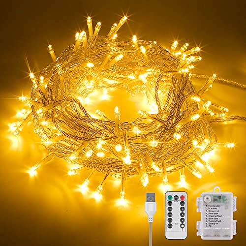 Lichterkette Batterie Außen, 12M 120 LED USB Lichterkette mit Timer und Fernbedienung 8 Modi Dimmbar Batterie betrieben Lichterkette Außen Innen für Zimmer Weihnachten Weihnachtsbaum - Warmweiß von Molbory