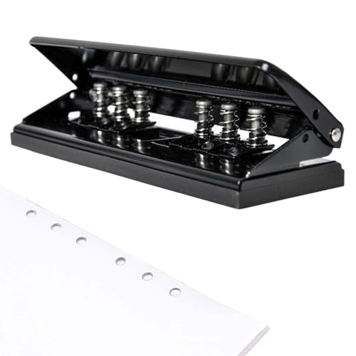 Molbory 6 Fach Locher, 6-Loch Desktop Punch, Verstellbar Abstände Büro Binder Puncher, Locher aus Metall Binder Locher für A3 A4 A5 B3 B4 B5, 6 Blatt Stanzkapazität, Schwarz - 5.5 mm Lochdurchmesser von Molbory