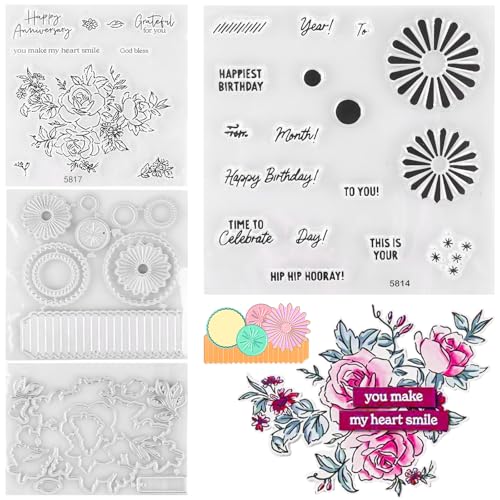 Stempel und Stanzen Set, Silikonstempel Set, Transparente Stempel Set Und Metall Schneiden Sterben, Rosen und Sonnenblumen Stile Für DIY Geburtstage Scrapbooking Kunst Handwerk von Molbory