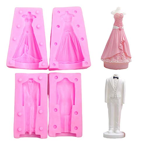 3D Braut und Bräutigam Smoking Hochzeit Kleid Set Silikon Kerze Seife Form Schokolade Form für Hochzeit Kuchen Dekoration Hochzeit Kerzen Geschenke (2 Stück) von MoldFun