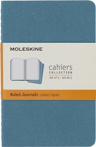 Moleskine Cahier Journal, Set 3 Notebooks with Ruled Pages, Cardboard Cover with Visible Cotton Stiching, Colour Brisk Blue, Pocket 9 x 14 cm, 64 Pages von Moleskine