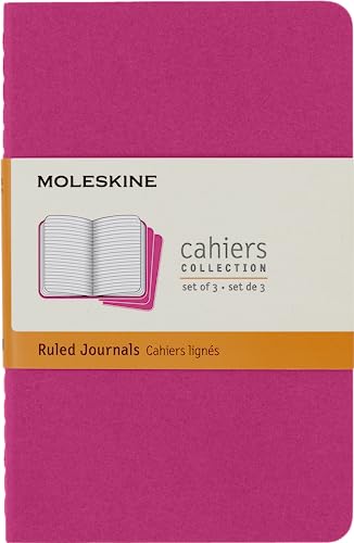 Moleskine Cahier Journal, Set mit 3 Notizbüchern mit Linierten Seiten, Kartonumschlag mit Sichtbarer Baumwollnaht, Farbe Kinetic Pink, Pocket-Format 9 x 14 cm, 64 Seiten von Moleskine