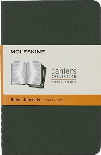 Moleskine Cahier Journal, Set mit 3 Notizbüchern mit Linierten Seiten, Kartonumschlag mit Sichtbarer Baumwollnaht, Farbe Schwarz, Pocket-Format 9 x 14 cm, 64 Seiten von Moleskine