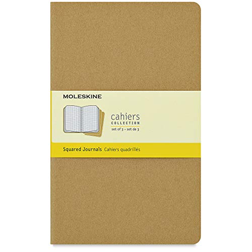 Moleskine Cahier Journal (3er Set Notizbücher mit karierten Seiten, Kartoneinband und Baumwollstickerei, Large 13 x 21 cm, 80 Seiten) Packpapier-Braun von Moleskine