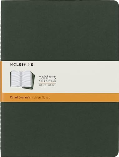 Moleskine - Cahier Journal - Set mit 3 Notizbüchern mit linierten Seiten - Kartonumschlag und sichtbaren Baumwollstichen - Myrtefarbe - Sehr großes Format 19 x 25 cm - 120 Seiten. von Moleskine