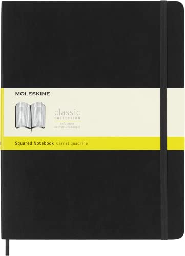 Moleskine Classic Notebook, Kariertes Notizbuch mit Weichem Einband und Elastischem Verschluss, XL Format 19 x 25 cm, Farbe Schwarz, 192 Seiten von Moleskine