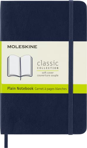 Moleskine Klassisches Notizbuch, Notizbuch mit Weißen Seiten, Weiche Abdeckung und Elastischer Verschluss, Saphirblaue Farbe, Taschenformat 9 x 14 cm, 192 Seiten von Moleskine