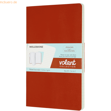 Moleskine Notizheft Volant Large A5 liniert Softcover VE=2 Stück koral von Moleskine