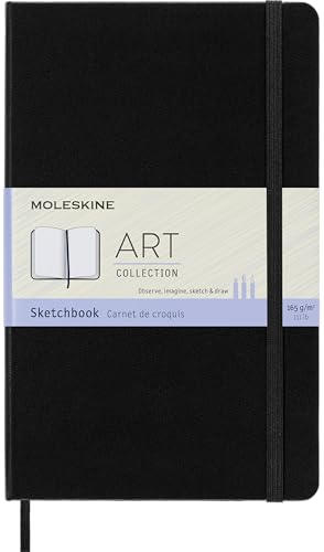 Moleskine S01151 Art Collection Skizzen-/ Zeichenbuch (mit Hardcover und elastischem Verschluss, Papier geeignet für Stifte, Bleistifte und Pastelle, Groß 13 x 21 cm, 104 Seiten) schwarz von Moleskine