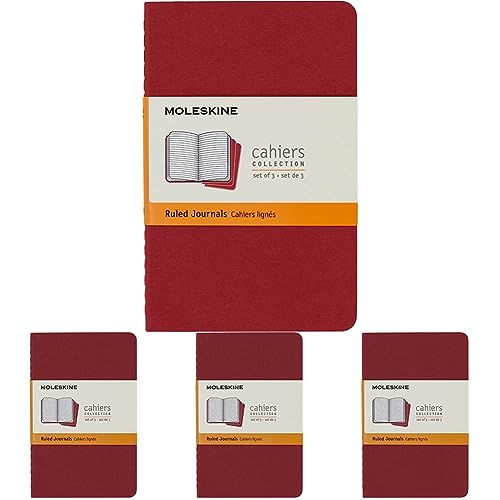 Moleskine S30956 Cahier Notizhefte (liniert, Pocket, Kartoneinband) 3-er-Set preiselbeerrot (Packung mit 4) von Moleskine