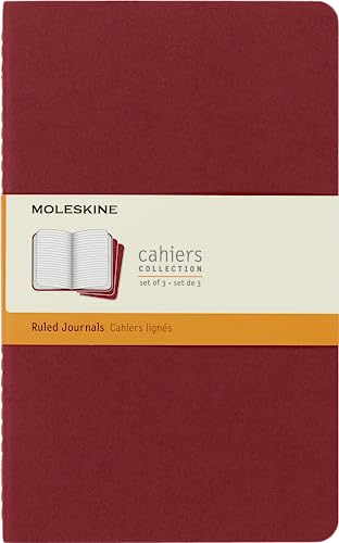 Moleskine S31014 Cahier Notizhefte (liniert, Large, Kartoneinband) 3-er-Set preiselbeerrot von Moleskine